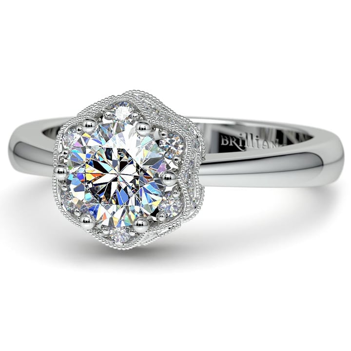 Vintage Halo Diamond Engagement Ring Setting In White Gold | Thumbnail 04