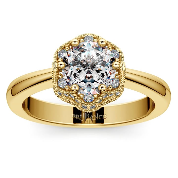 Vintage Halo Diamond Engagement Ring Setting In Yellow Gold | Thumbnail 01