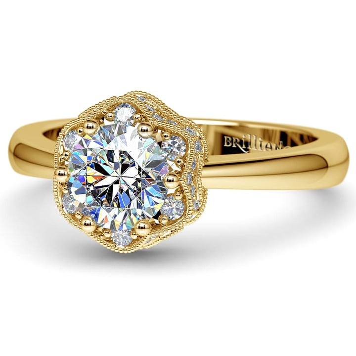Vintage Halo Diamond Engagement Ring Setting In Yellow Gold | Thumbnail 04