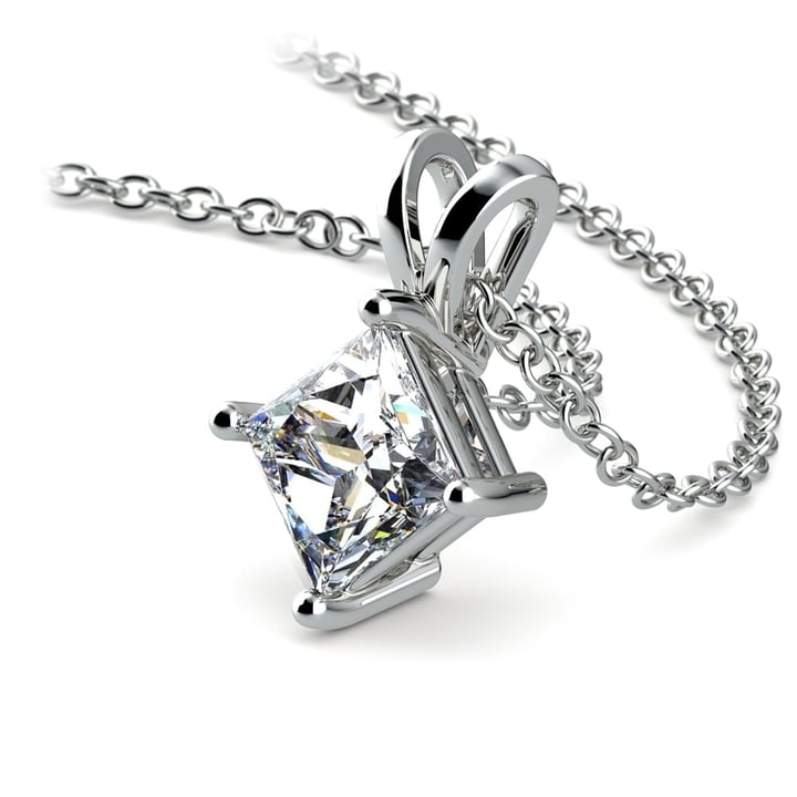 1 Carat Lab Diamond Princess Pendant in White Gold | Zoom