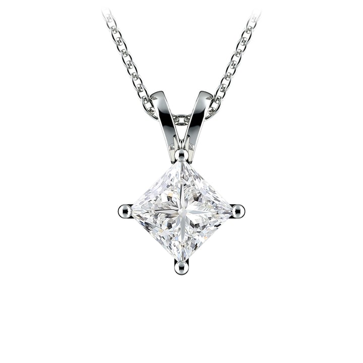 1 Carat Lab Diamond Princess Pendant in White Gold | 02