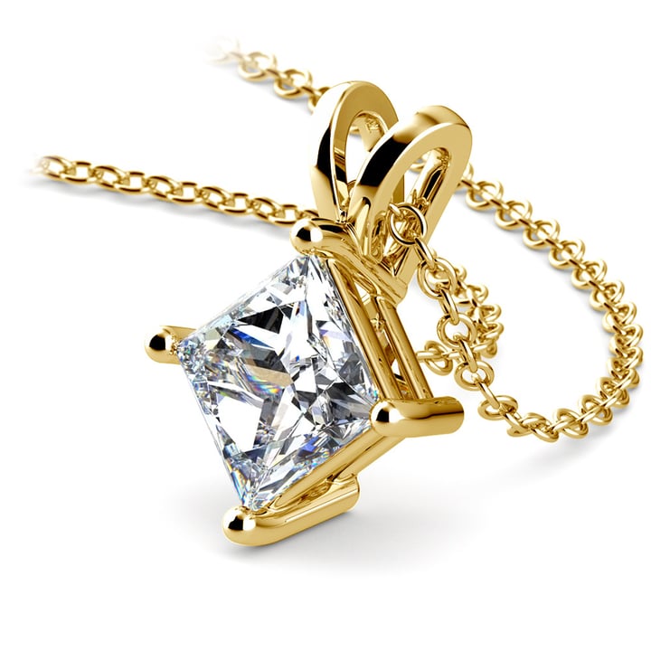 2 Carat Lab Diamond Princess Pendant in Yellow Gold | 01