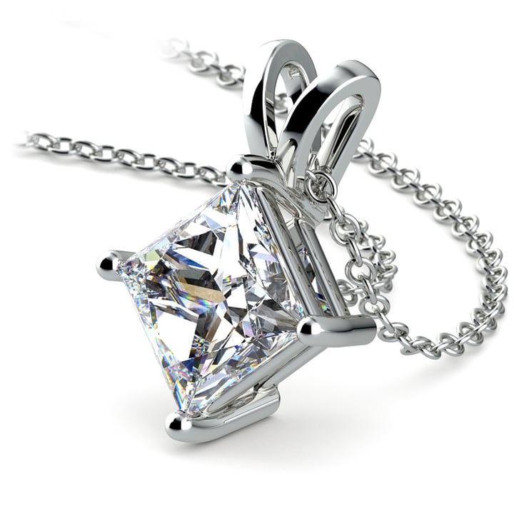 3 Carat Lab Diamond Princess Pendant in White Gold | 01