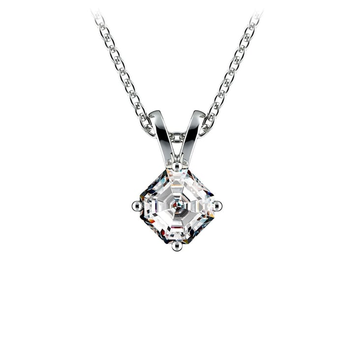Asscher Cut Diamond Pendant Necklace In Platinum (1/5 ctw) | 01