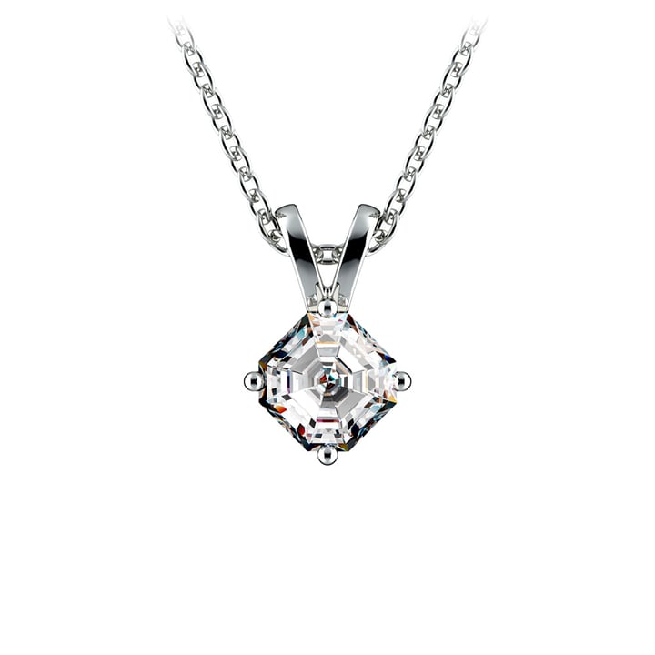 Asscher Cut Diamond Pendant Necklace In White Gold (1/5 ctw) | 01