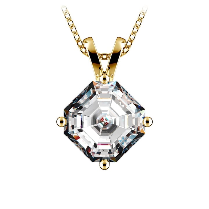 Three Carat Asscher Diamond Pendant Necklace In Yellow Gold | 01