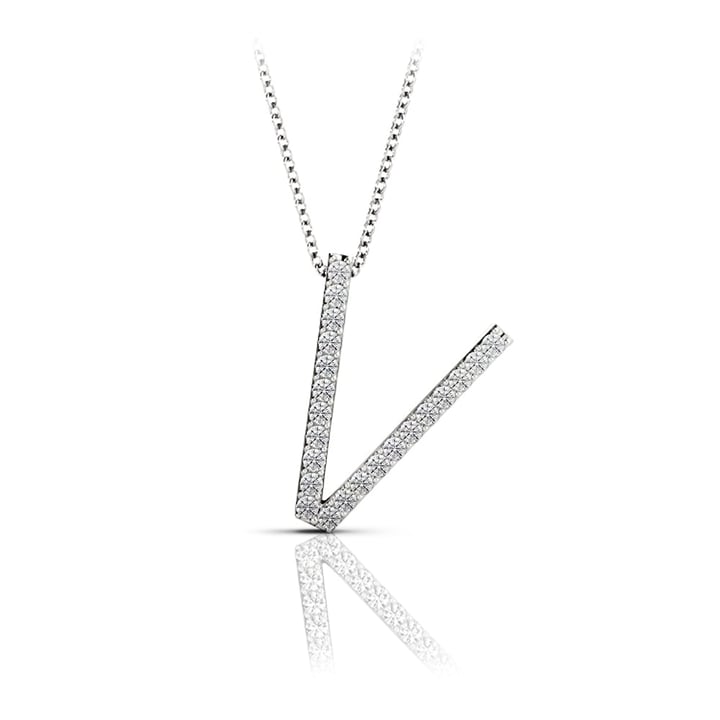 Diamond Initial Necklace - V | 01