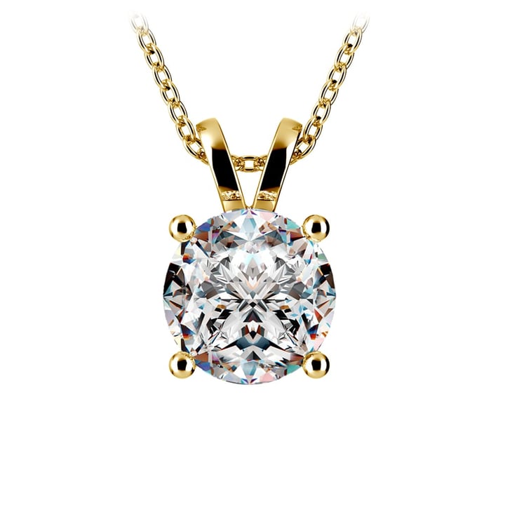 Three Carat Round Cut Diamond Pendant Necklace In Yellow Gold | Thumbnail 01