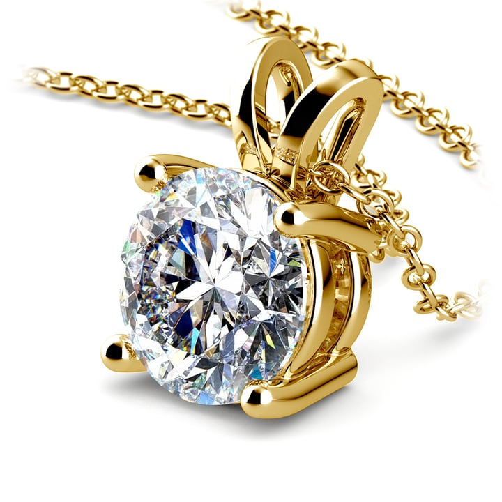 Three Carat Round Cut Diamond Pendant Necklace In Yellow Gold | Thumbnail 03