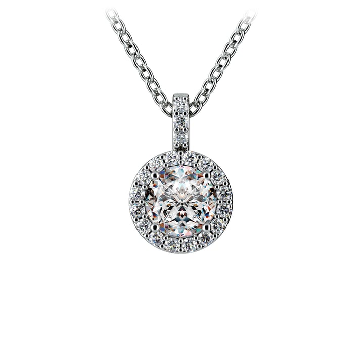 Platinum Diamond Halo Pendant Necklace (3/4 Ctw) | Zoom