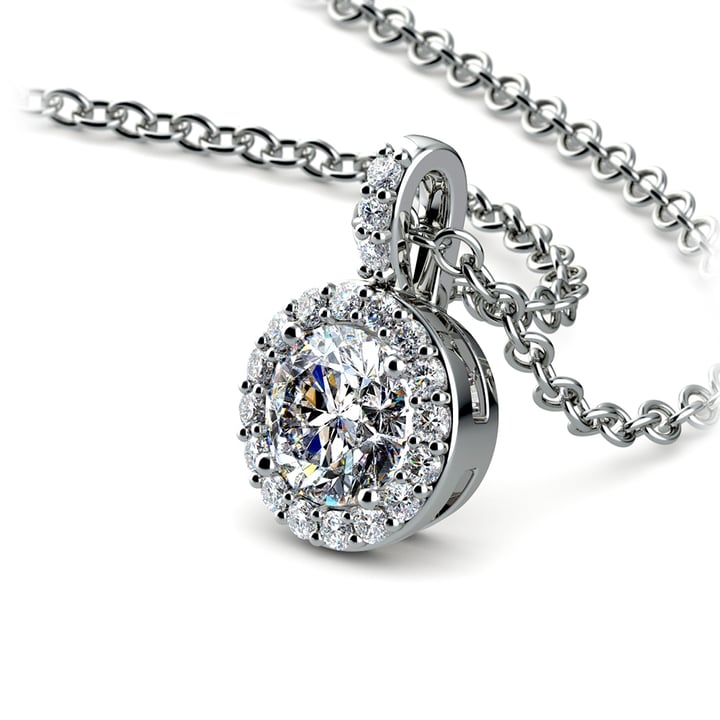 Platinum Diamond Halo Pendant Necklace (3/4 Ctw) | Thumbnail 03