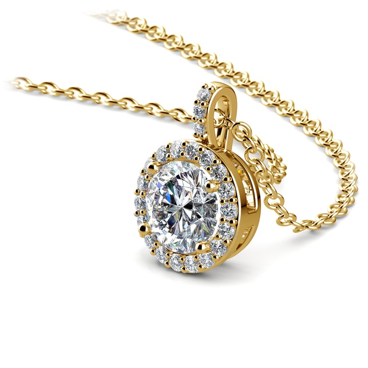 1 Ctw Halo Diamond Necklace In Yellow Gold | Thumbnail 03