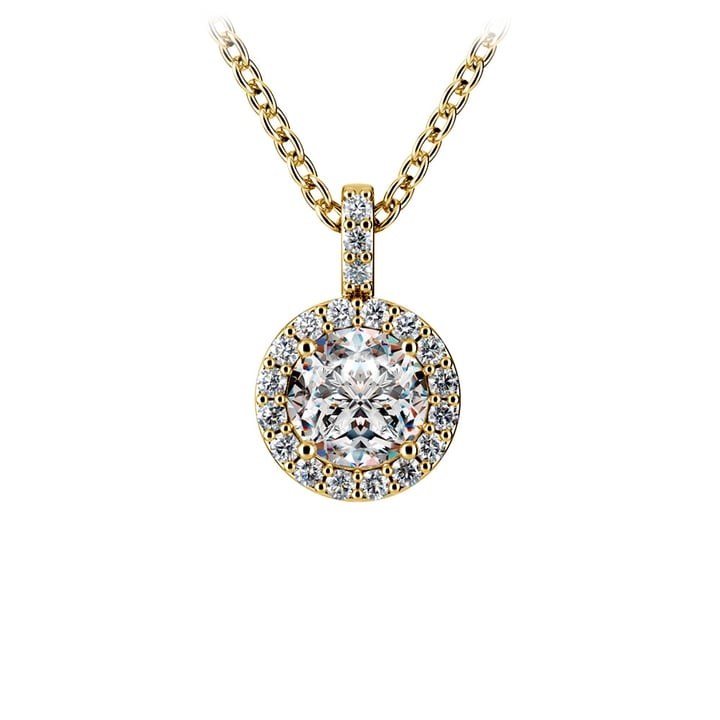 Yellow Gold Diamond Halo Pendant Necklace (3/4 Ctw) | 01