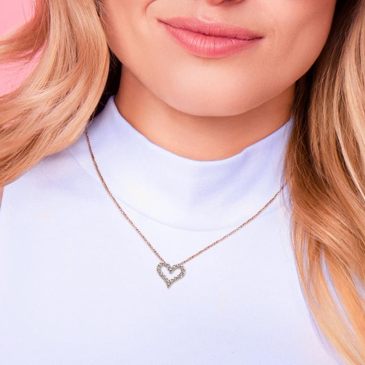 Rose Gold Heart Necklace With Diamonds | Thumbnail 03