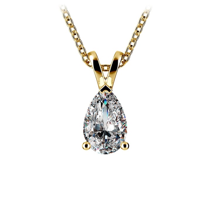 One Carat Pear Shaped Diamond Necklace In Yellow Gold | 01