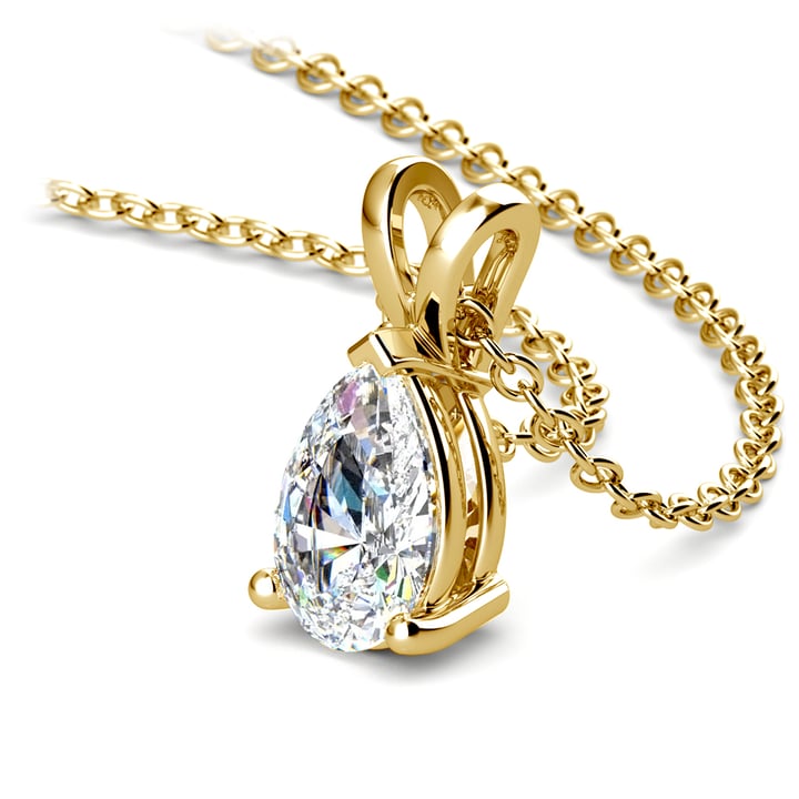 One Carat Pear Shaped Diamond Necklace In Yellow Gold | 03