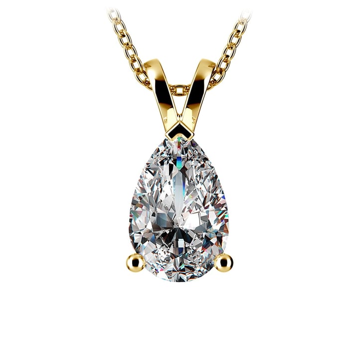 3 Carat Pear Shaped Diamond Necklace In Yellow Gold | Zoom