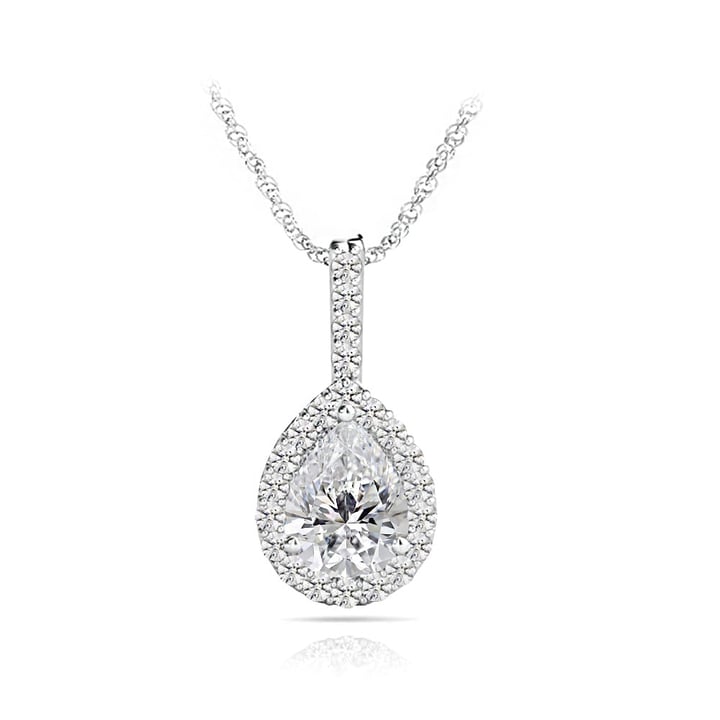 Pear Shaped Diamond Halo Pendant In White Gold | Zoom