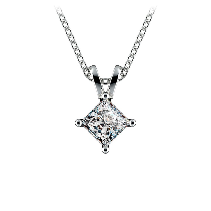 1/2 Carat Princess Cut Solitaire Diamond Pendant In Platinum | Thumbnail 01