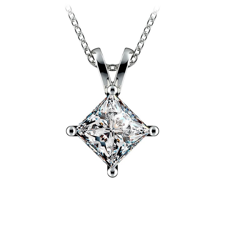 Two Carat Princess Diamond Solitaire Platinum Necklace | 01