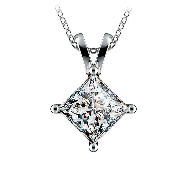 3 Carat Princess Diamond Solitaire Necklace In Platinum | Thumbnail 01