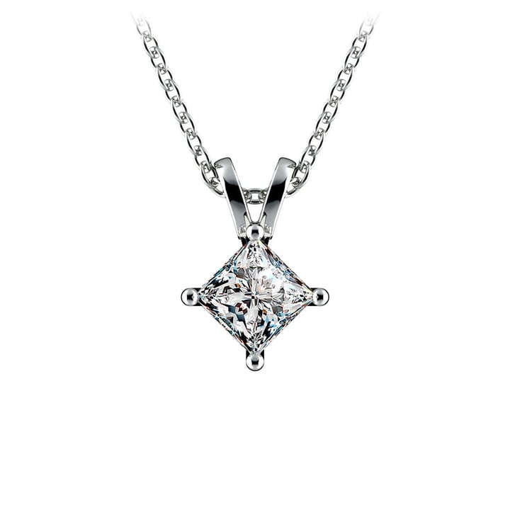 1/2 Carat Princess Cut Diamond Pendant Necklace In White Gold | 01