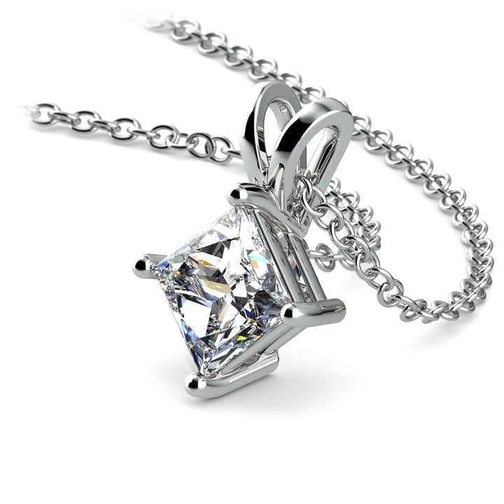 One Carat Princess Diamond Necklace Solitaire In White Gold | Thumbnail 03