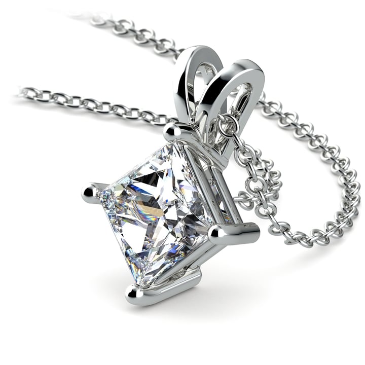 Two Carat Princess Diamond Solitaire White Gold Necklace | 03