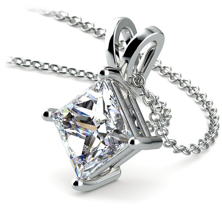 Princess Cut Three Carat Diamond Solitaire Necklace In White Gold | 03