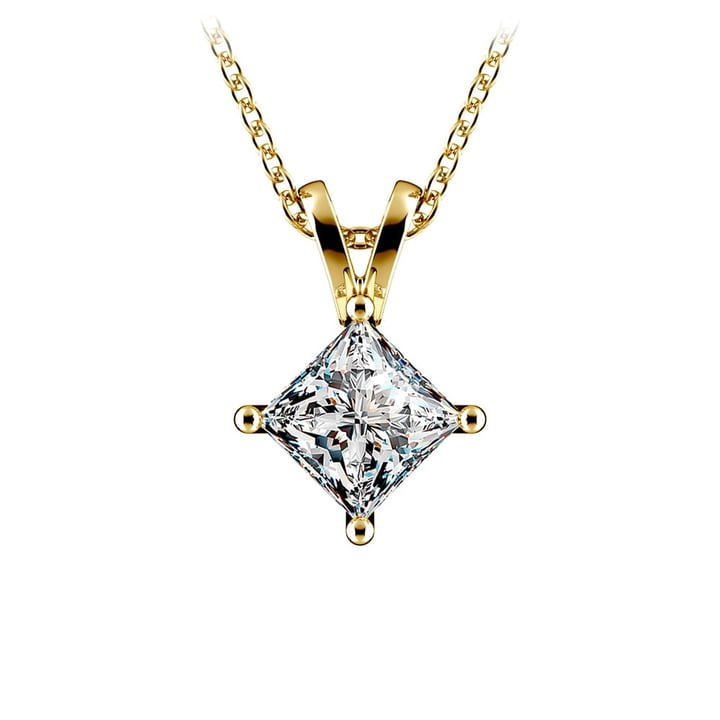 One Carat Princess Diamond Necklace Solitaire In Yellow Gold | Thumbnail 01