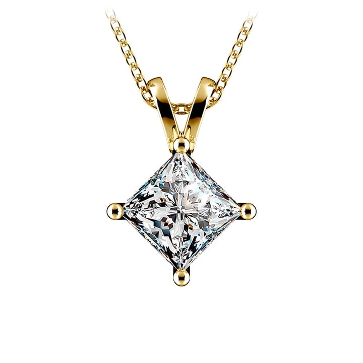Two Carat Princess Diamond Solitaire Yellow Gold Necklace | Zoom
