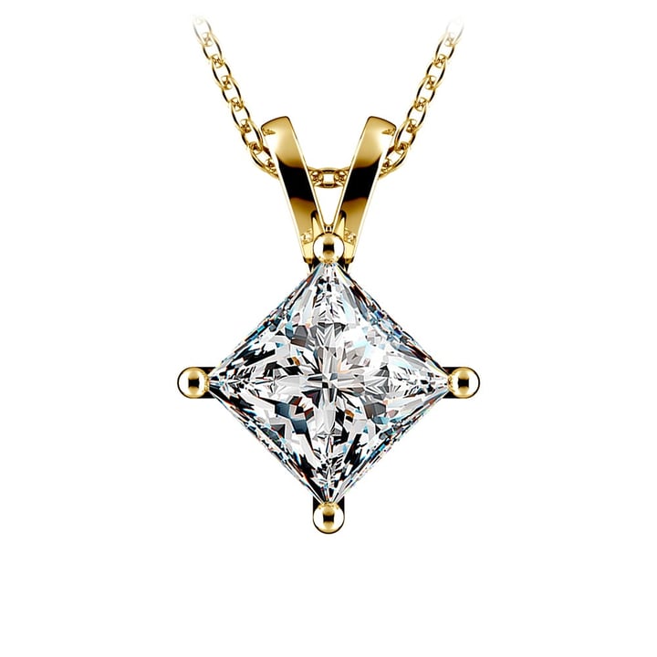 3 Carat Princess Diamond Solitaire Necklace In Yellow Gold | 01