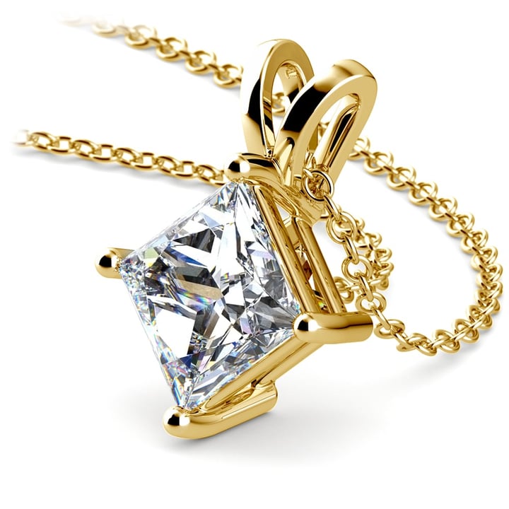 3 Carat Princess Diamond Solitaire Necklace In Yellow Gold | Thumbnail 03