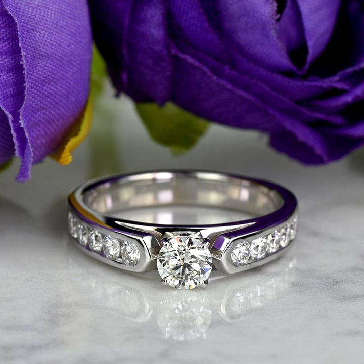 Barkev's Pink Sapphire Channel Set Cathedral Diamond Engagement Ring - 14K White Gold