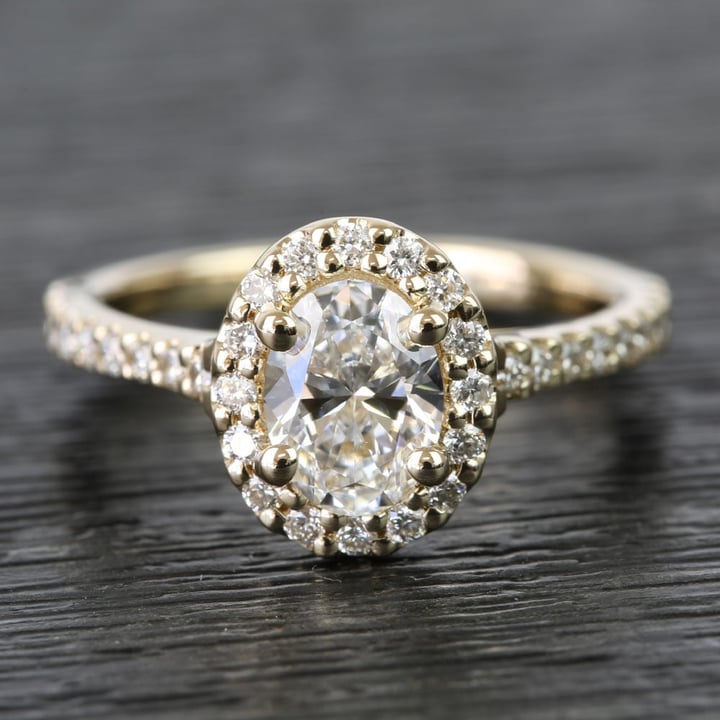 Oval Halo Pave Engagement Ring In Yellow Gold (0.81 Carat) - small
