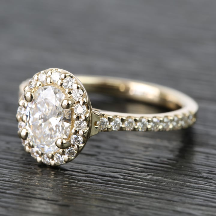 Oval Halo Pave Engagement Ring In Yellow Gold (0.81 Carat) - small angle 2