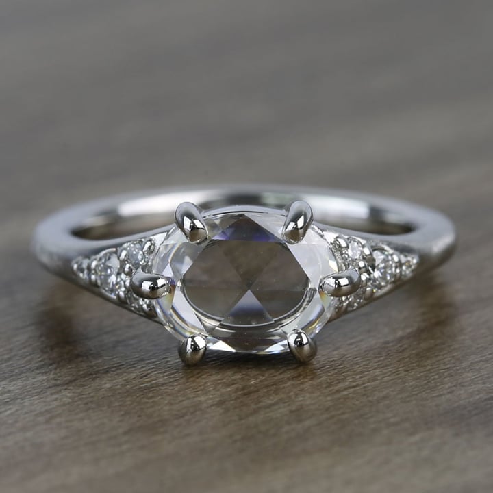 0.95 Carat Custom Rose Cut Oval Diamond Engagement Ring - small