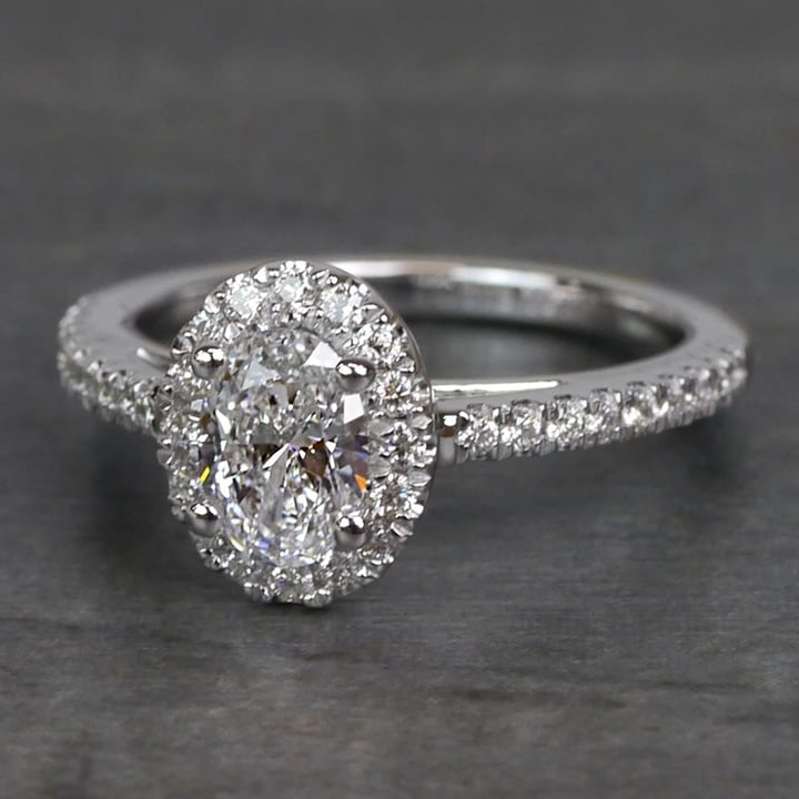 Oval Cut Halo Engagement Ring With Diamond Band - small angle 2
