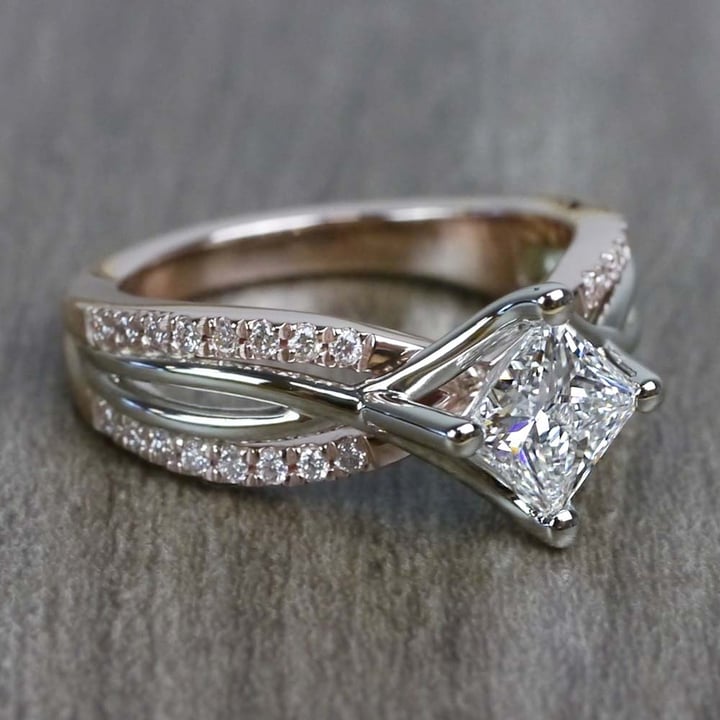 Princess Cut Twisted Band Engagement Ring (0.85 Carat) - small angle 3