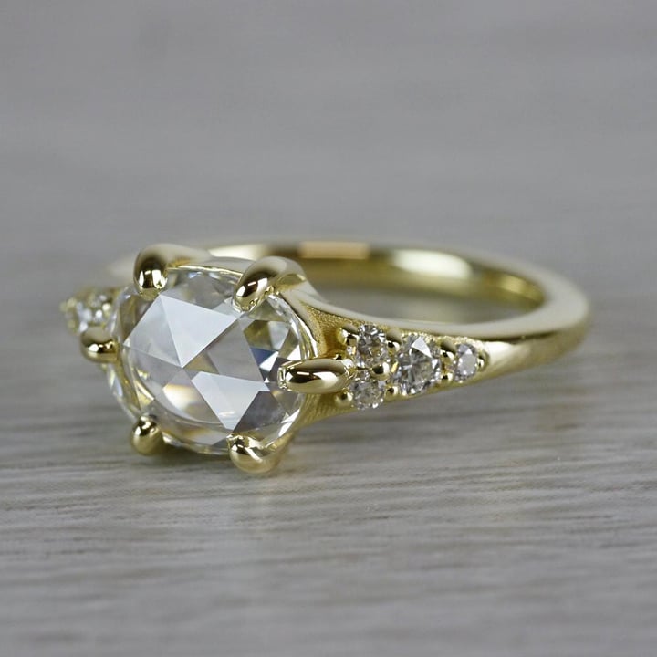 Rose Cut Oval Diamond Engagement Ring In Gold (0.90 Carat) - small angle 2