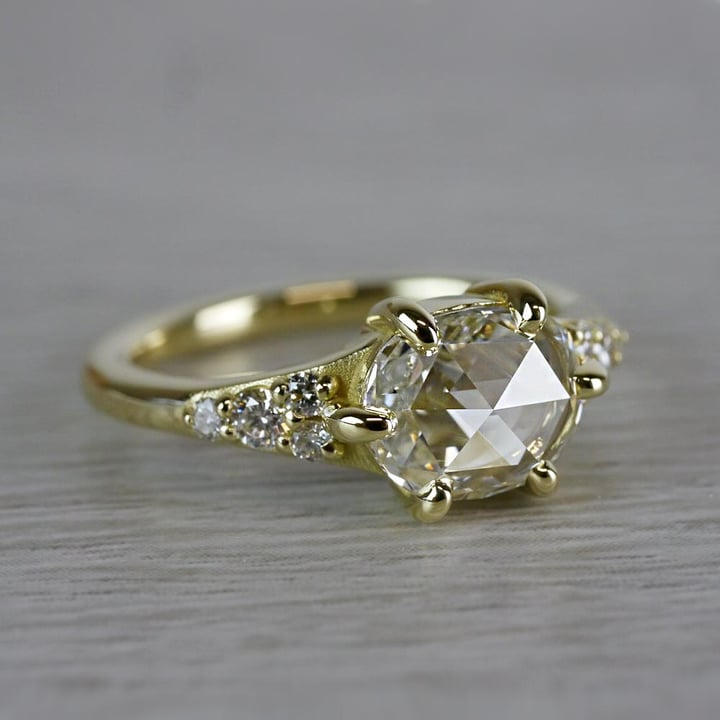 Rose Cut Oval Diamond Engagement Ring In Gold (0.90 Carat) angle 3