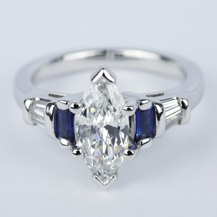 Marquise Diamond Ring With Sapphire Baguettes - small
