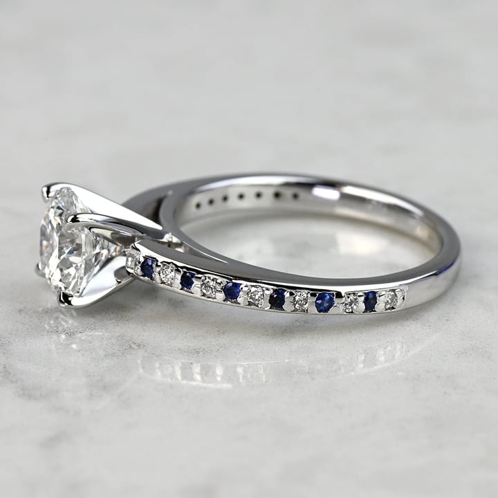 1.50 Carat Lab Grown Round Diamond Sapphire Cathedral Engagement Ring - small angle 2