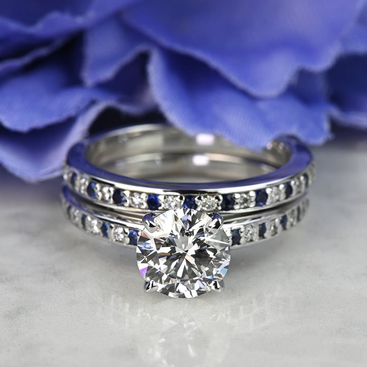 1.50 Carat Lab Grown Round Diamond Sapphire Cathedral Engagement Ring angle 5