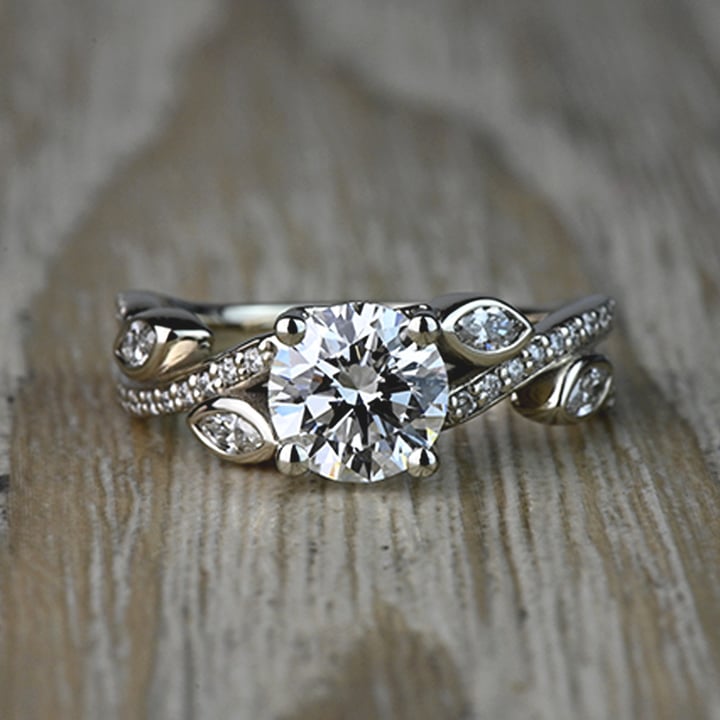 1.50 Carat Lab Grown Round Diamond Twisted Petal Engagement Ring