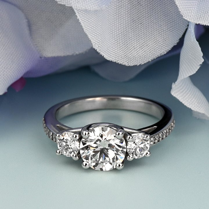 1.60 Carat Lab Grown Round Diamond 3-Stone Trellis Engagement Ring