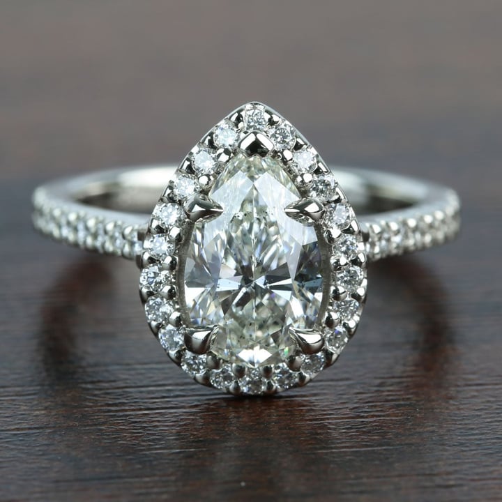 Pear Shaped Diamond Engagement Ring With Halo (1.73 Carat) - small