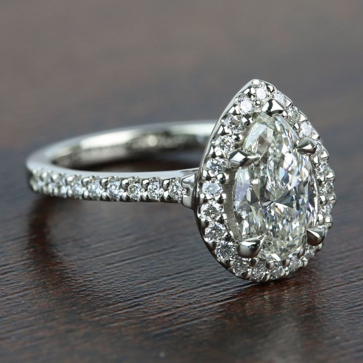 Pear Shaped Diamond Engagement Ring With Halo (1.73 Carat) - small angle 3