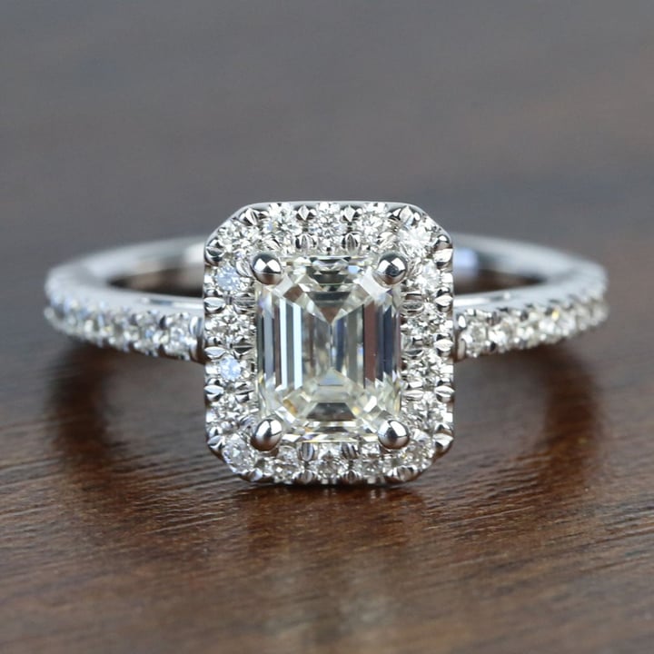 Square Diamond Halo Engagement Ring - 1 Carat Emerald Cut Diamond - small