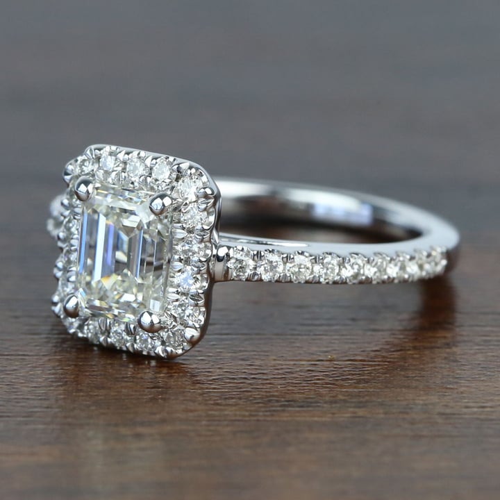 Square Diamond Halo Engagement Ring - 1 Carat Emerald Cut Diamond - small angle 2